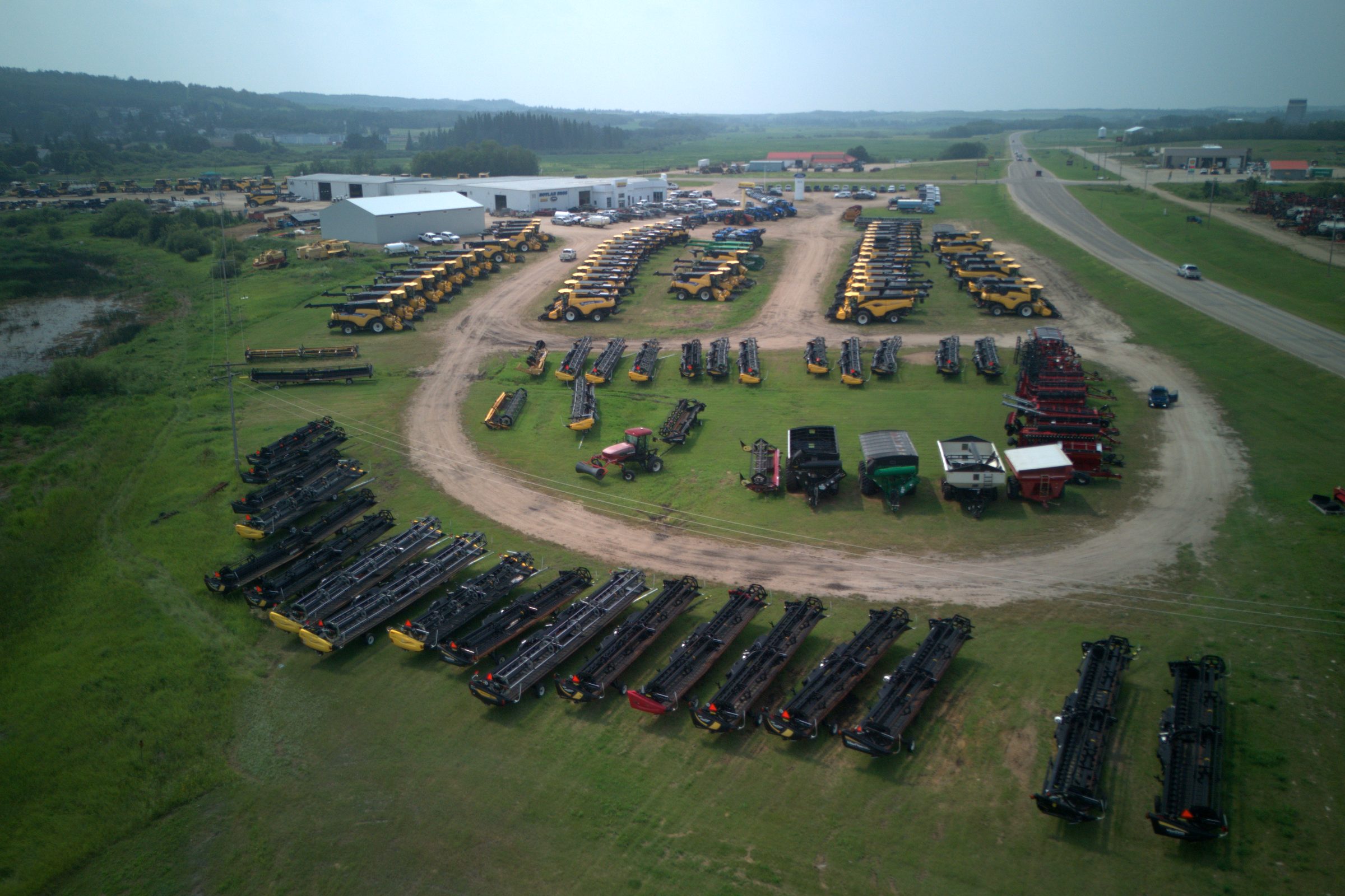Aerial view of the Novlan Bros Agriculture equipment lot