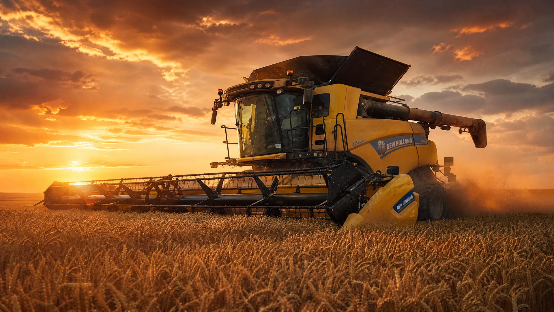 Combine harvesting a Saskatchewan field